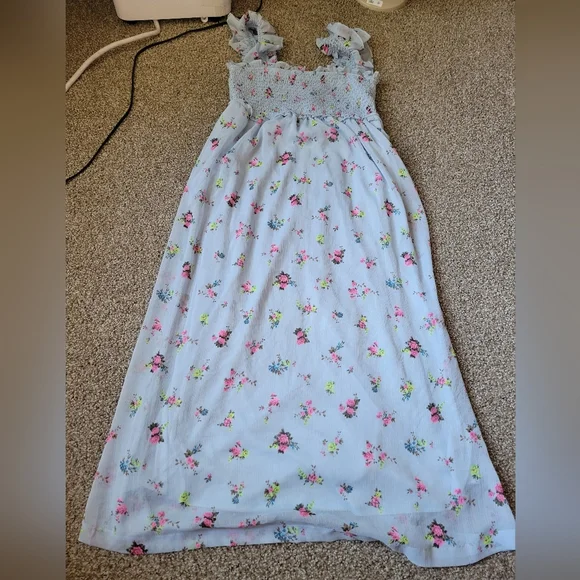 Maternity Motherhood Ditsy Floral Sleeveless Ruffle Shoulder Smocked Dress - Picture 5 of 14